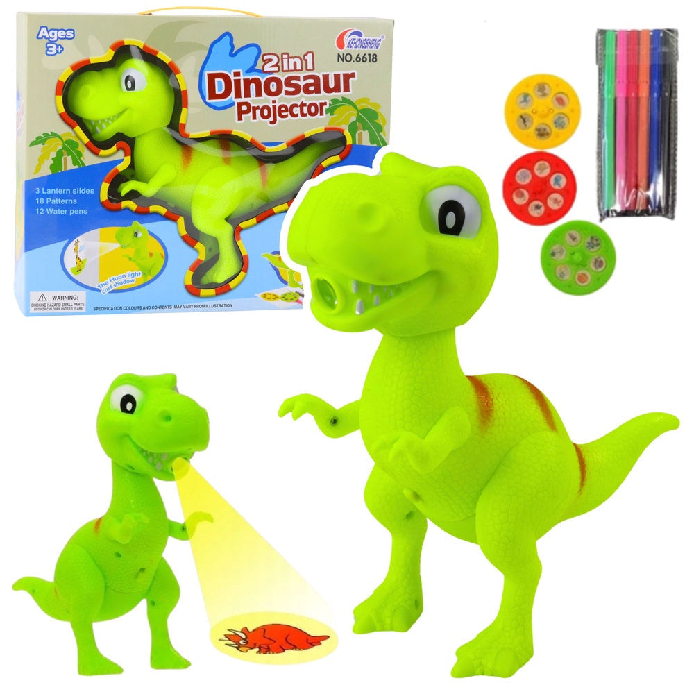 Dinosaurieprojektor rit- och målarset med nattlampa 18 bilder 12 pennor