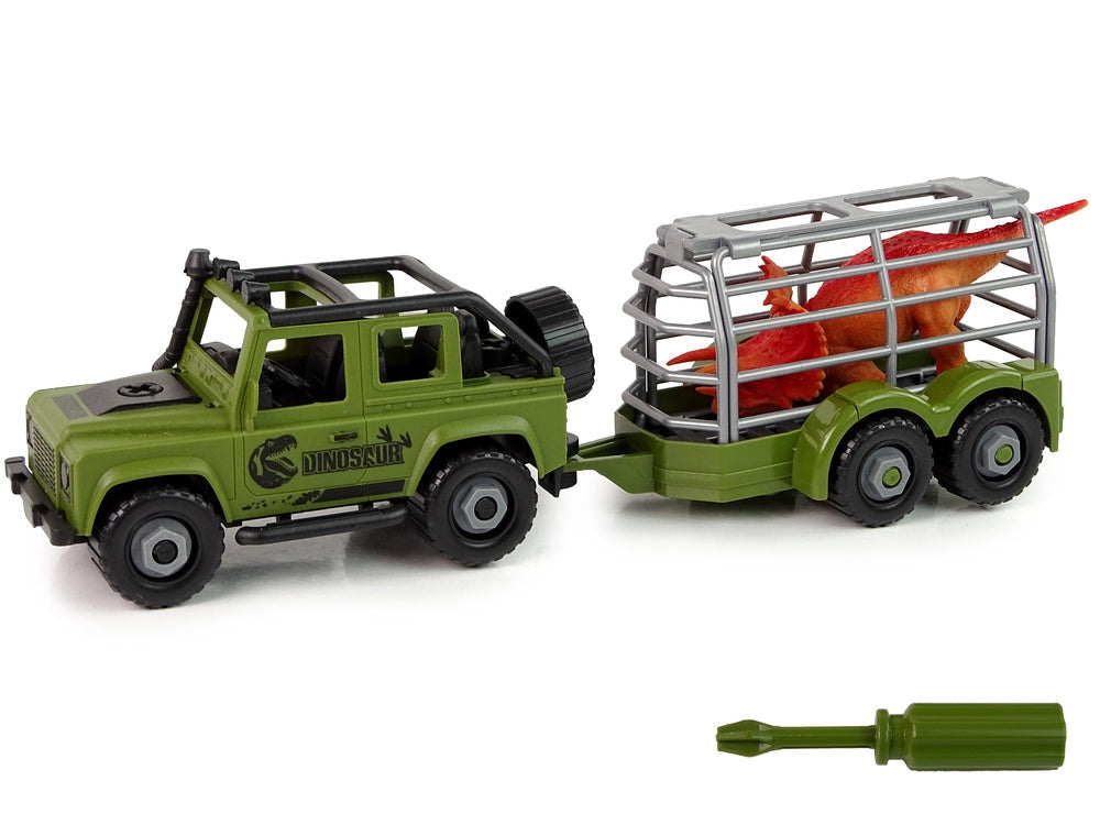 Dinosaurietransportbil leksak med bur, dinosaurie & skruvmejsel 3+