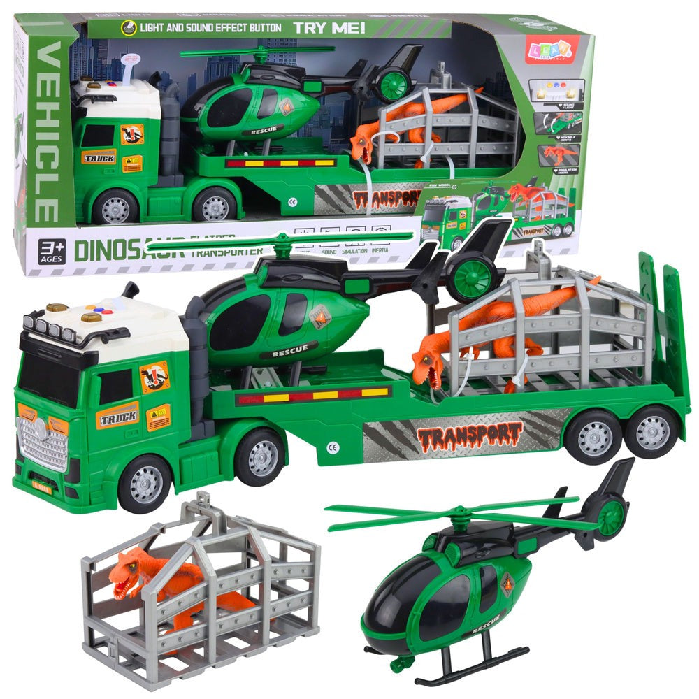 Dinosaurie transportset leksak lastbil med ljus/ljud, helikopter & figur