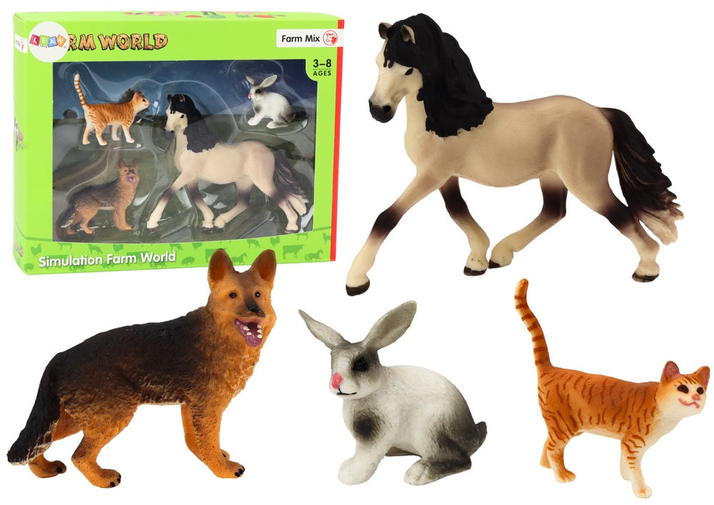 Djurfigurer leksaksset 4-pack häst kanin hund katt, från 3 år