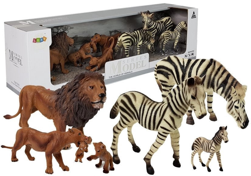 Djurfigurer safari set 7-pack lejon och zebror i hårdgummi