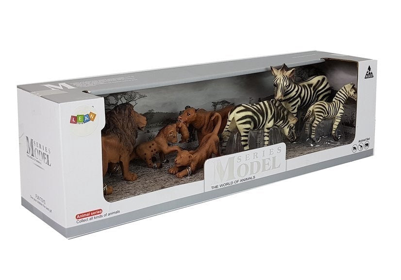 Djurfigurer safari set 7-pack lejon och zebror i hårdgummi