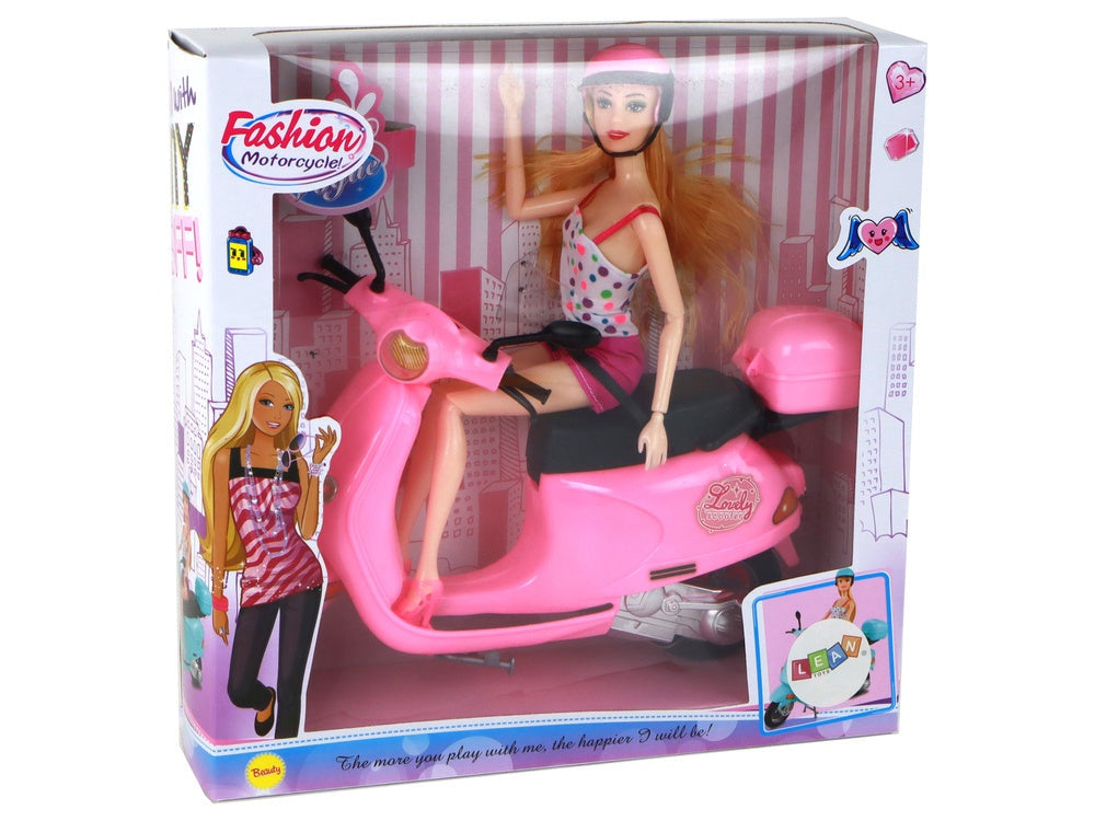Docka med rosa scooter och hjälm, rörliga leder, från 3 år