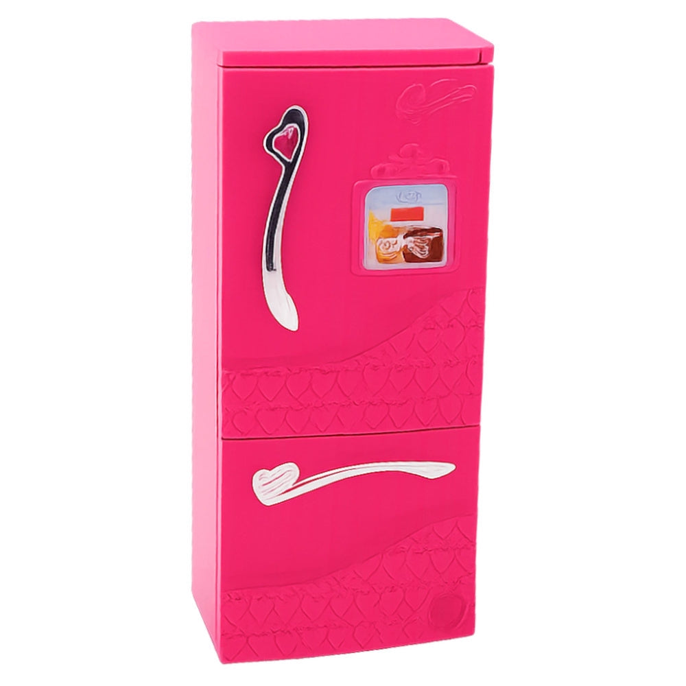 Dockkök med kylskåp och tillbehör i plast rosa/vit för 29 cm dockor