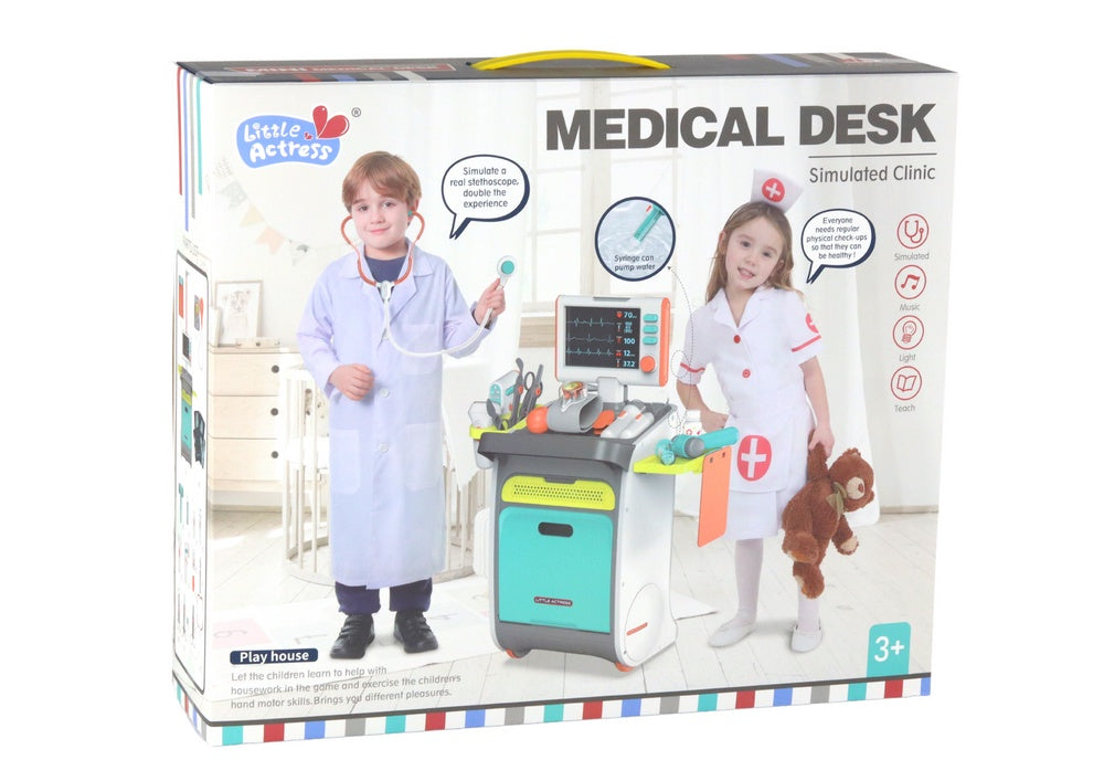 Doktorsvagn leksak med EKG/röntgenmonitor och tillbehör, 3+ år