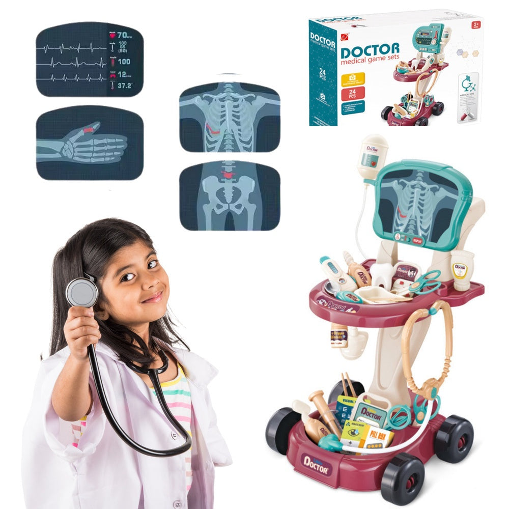 Doktorsvagn leksaksset med EKG-panel och instrument, 3+ år