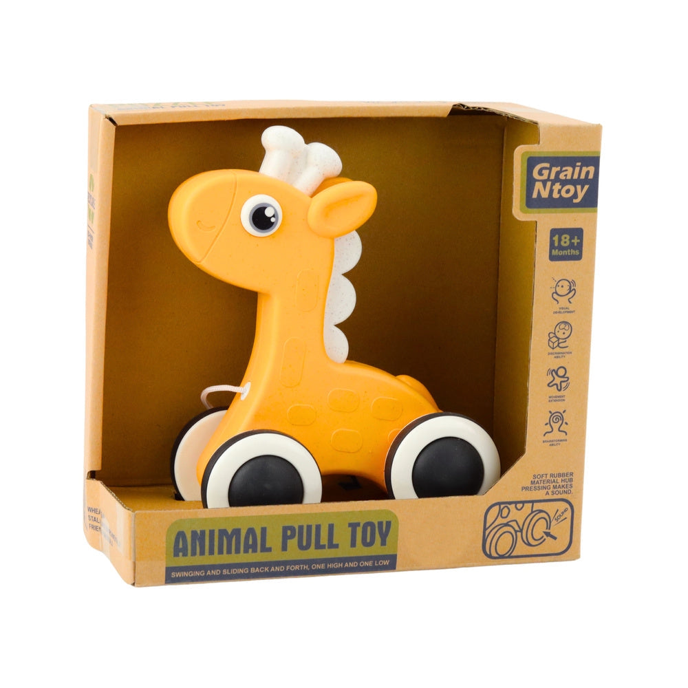 Dragleksak giraff gul med snöre och kvittrande hjul 18+ mån