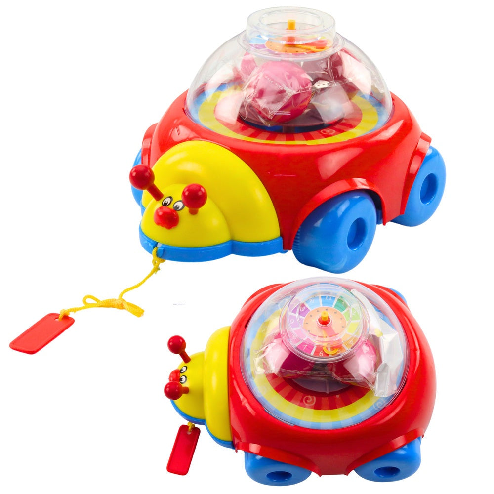 Dragleksak nyckelpiga med snöre, snurrande bollar & roterande klocka