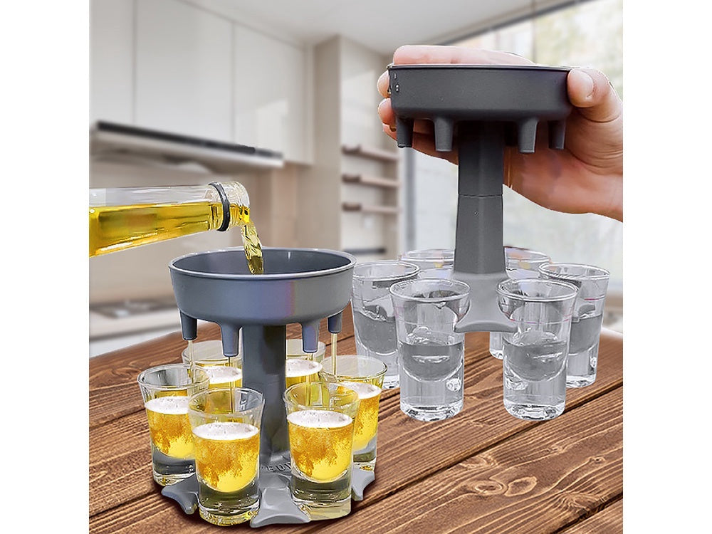 Dryckesdispenser med 6 shotglas 50 ml och hopfällbart stativ plast