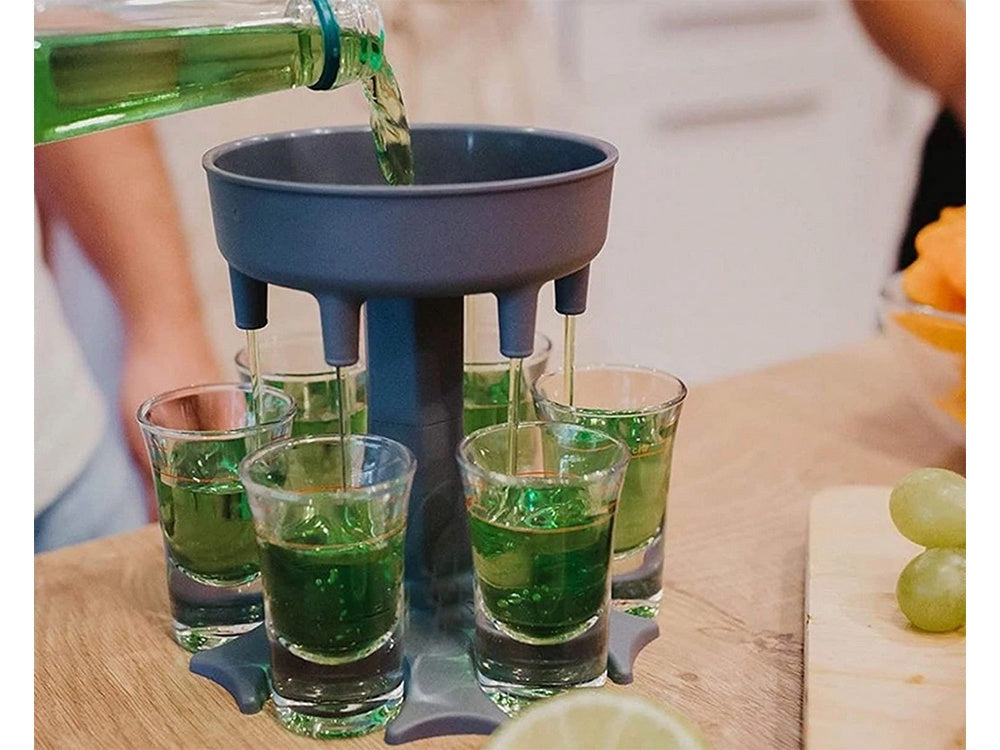 Dryckesdispenser med 6 shotglas 50 ml och hopfällbart stativ plast