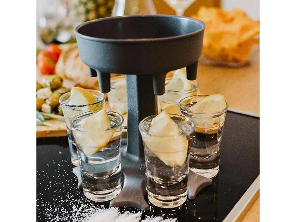Dryckesdispenser med 6 shotglas 50 ml och hopfällbart stativ plast
