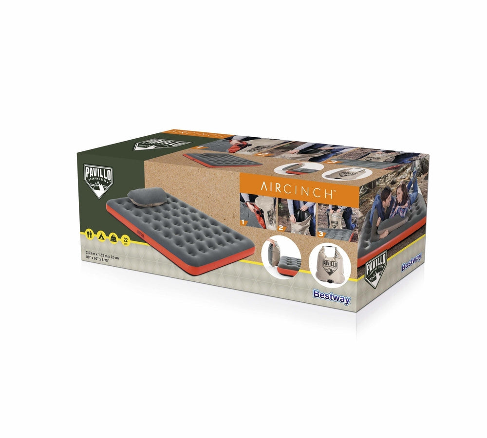 Dubbel luftmadrass 203x152x22 cm med AirCinch-pump och 2-i-1 kudde