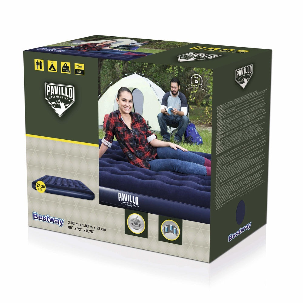 Dubbel luftmadrass 203x183x22 cm PVC med velour, coil-beam