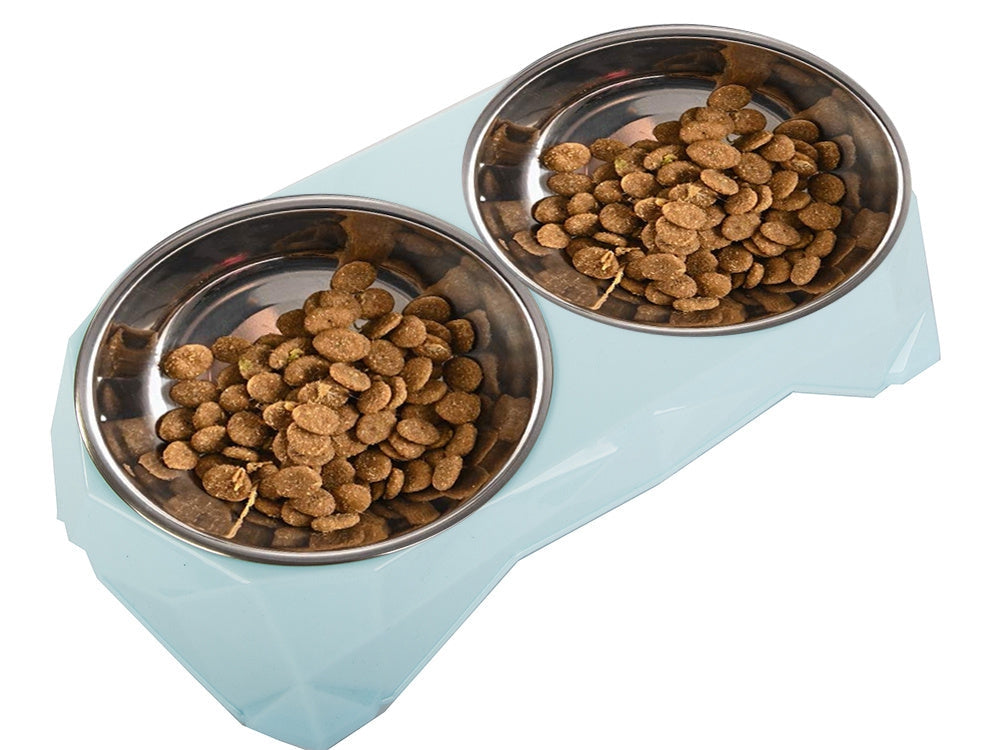 Dubbel matskål hund/katt 2x0,35 L skålar i stål med plastbas
