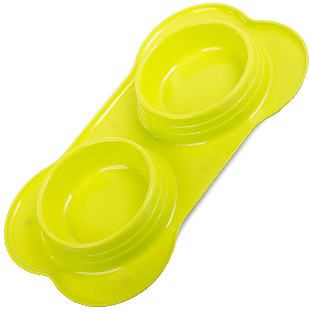 Dubbel matskål hund/katt 2x400 ml plast grön med halkfötter