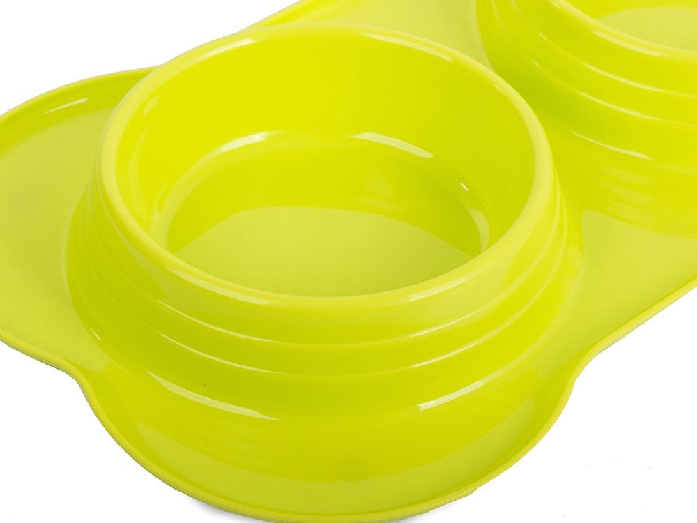 Dubbel matskål hund/katt 2x400 ml plast grön med halkfötter