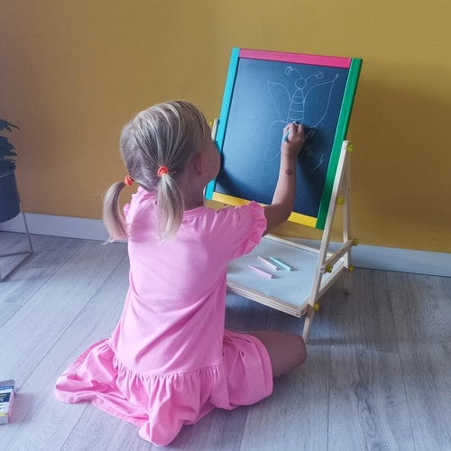 Dubbelsidig magnetisk barnritbräda med krita & whiteboard 65,5 cm