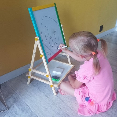 Dubbelsidig magnetisk barnritbräda med krita & whiteboard 65,5 cm