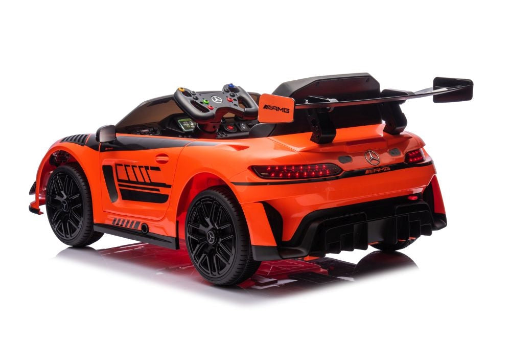 Elbil barn Mercedes AMG GT3 ride-on orange med fjärrkontroll 2.4G
