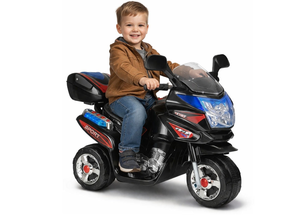 Eldriven barnmotorcykel 6V 4,5Ah 3-hjul LED 4 km/h svart 3+ år