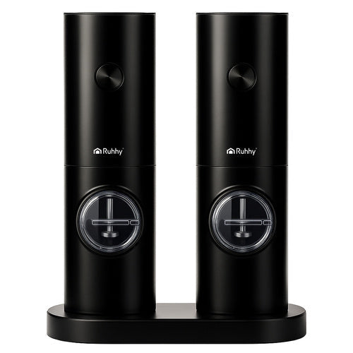 Elektriska salt- och pepparkvarnar 2-pack svart, keramisk kvarn, LED