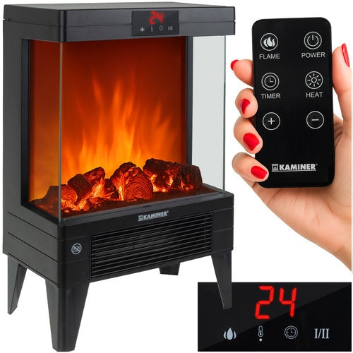 Elektrisk kamin 2000W med flammeffekt, fjärrkontroll & timer 1-12h