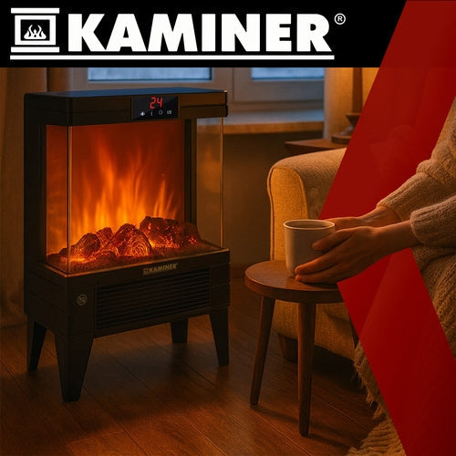 Elektrisk kamin 2000W med flammeffekt, fjärrkontroll & timer 1-12h