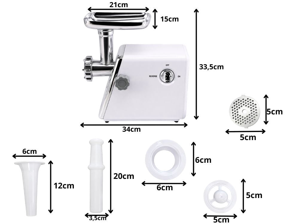 Elektrisk köttkvarn 600W med 3 hålskivor 3/5/7 mm korvstoppare