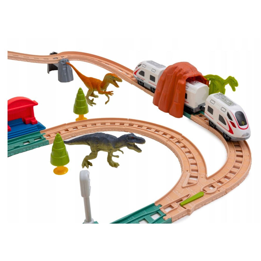 Elektrisk tågbana dinosauriepark med ljud/ljus, tunnel och figurer