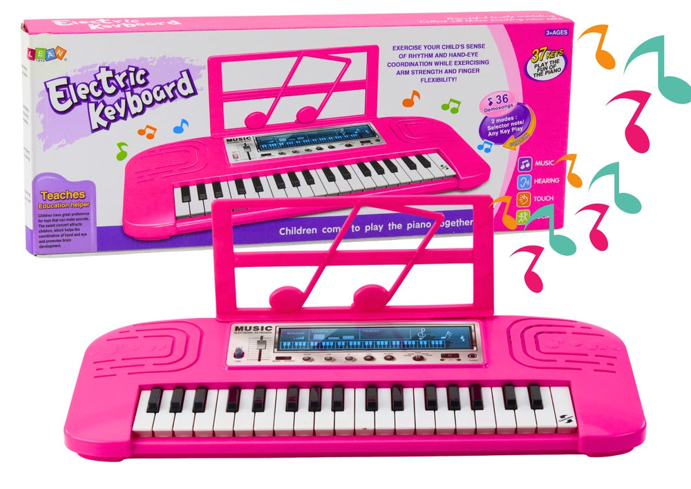 Elektriskt piano för barn 37 tangenter rosa med notställ och 36 demos
