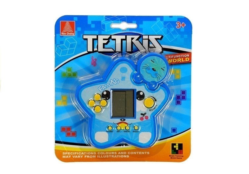 Elektroniskt Tetris-spel handhållet 11 cm, blå, 2xAA (ingår ej)