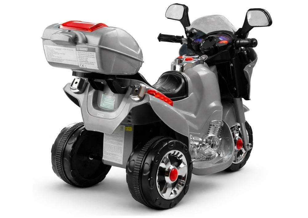Elmotorcykel för barn 3+ 6V batteridriven 3-hjul silver