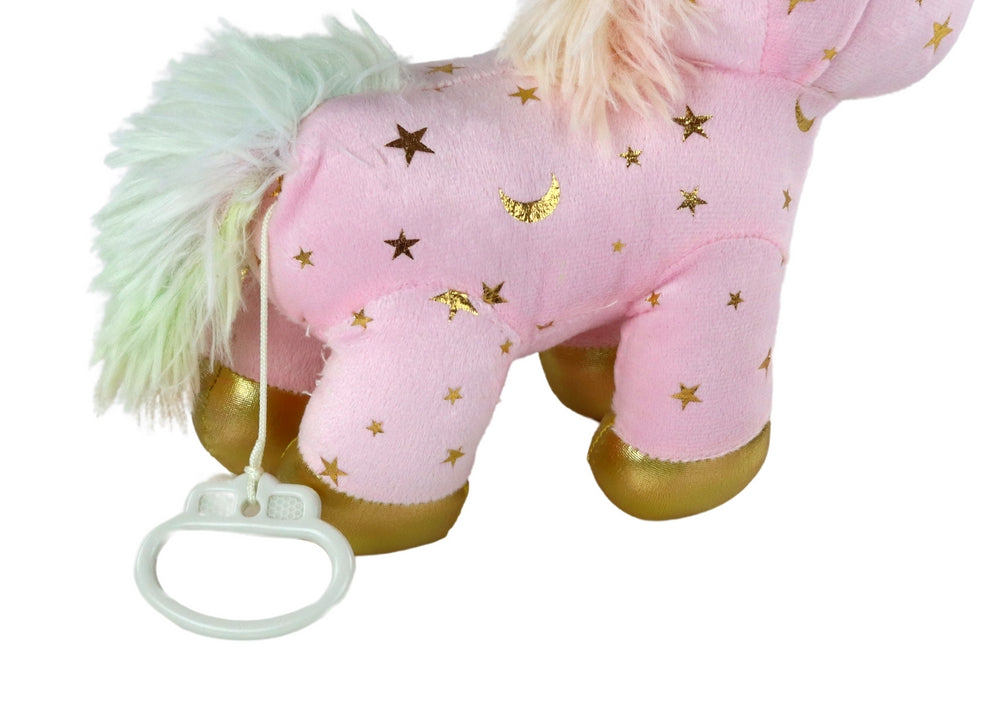 Enhörning mjukisdjur med vaggvisa snöre, rosa/guld, 2-pack
