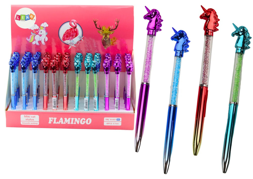 Enhörningsbläckpenna med diamanter 16 cm, 48-pack, färgval