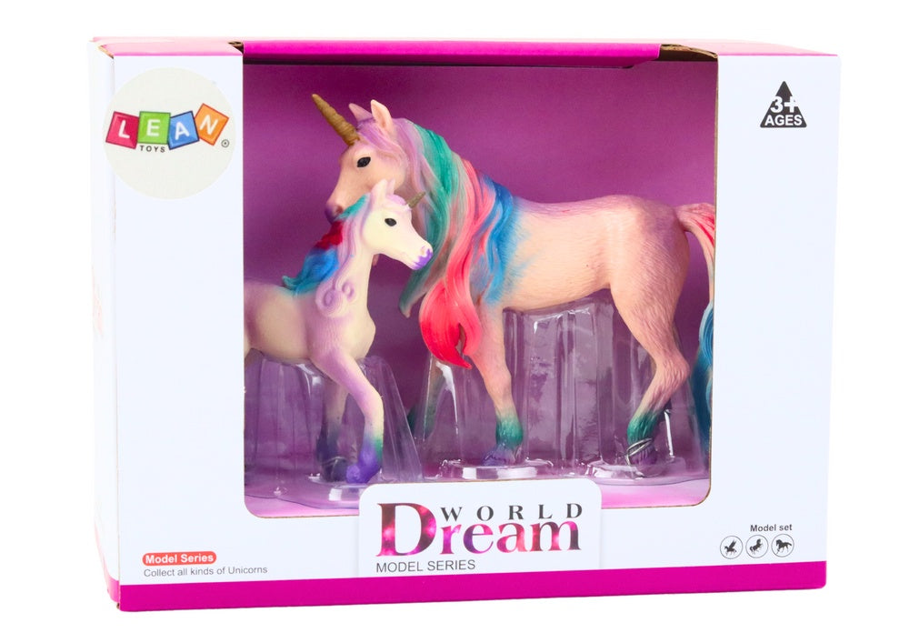 Enhörningsfigurer lila 2-pack vuxen + baby i plast 13,5/9 cm