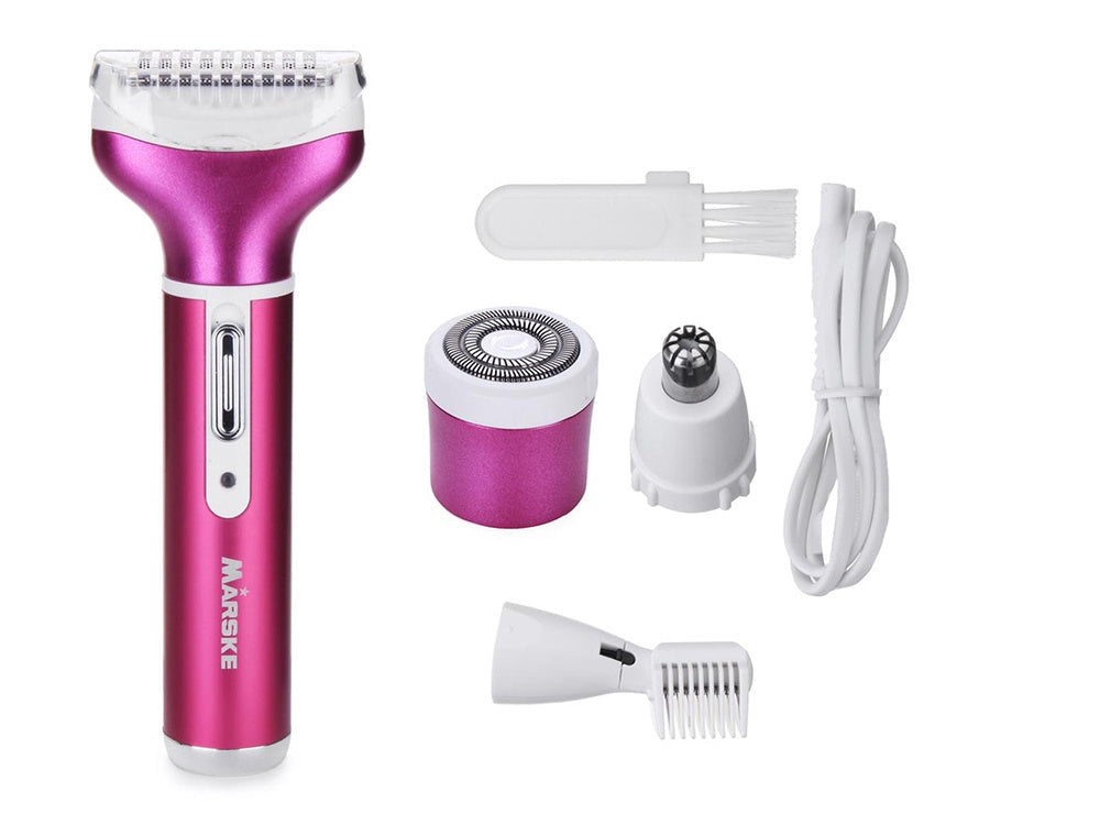 Epilator & body shaver dam 4 huvuden USB-laddning mörkrosa