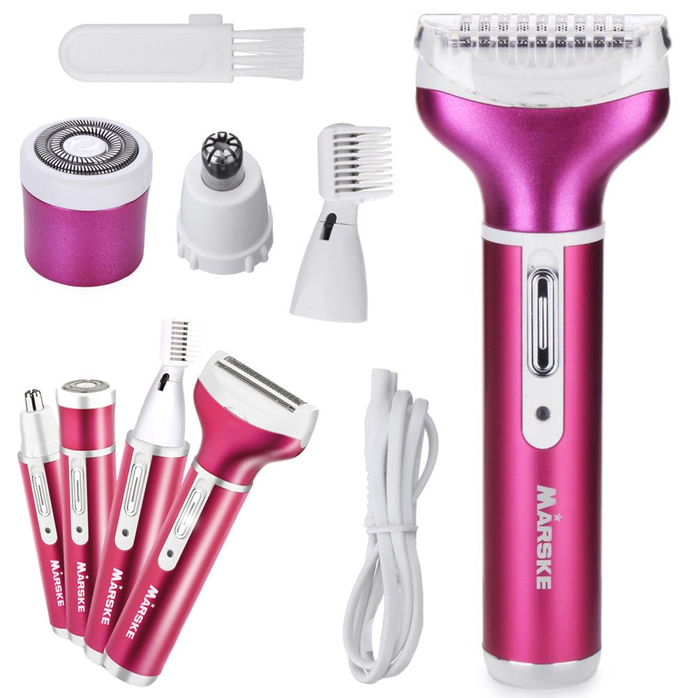 Epilator & body shaver dam 4 huvuden USB-laddning mörkrosa