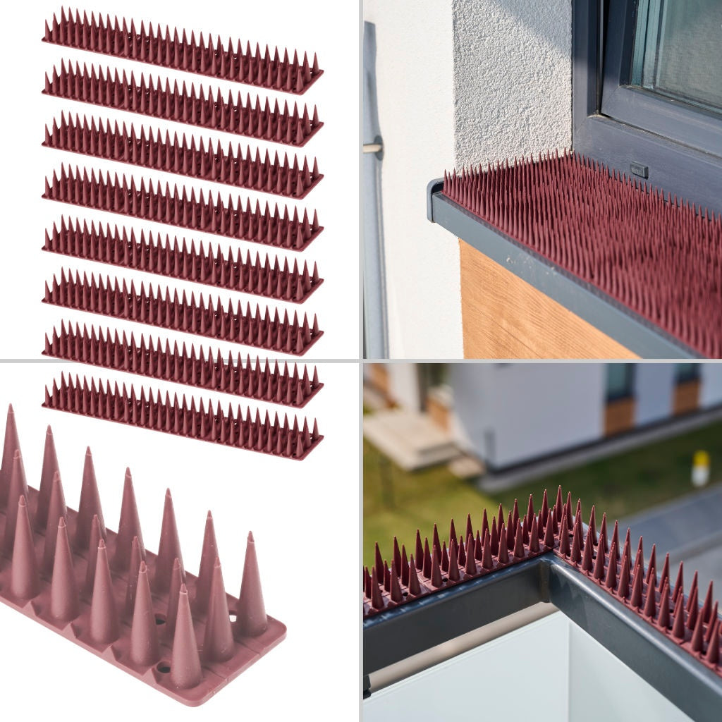 Fågelpiggar i plast 8 moduler 342 cm brun för balkong och fönsterbleck