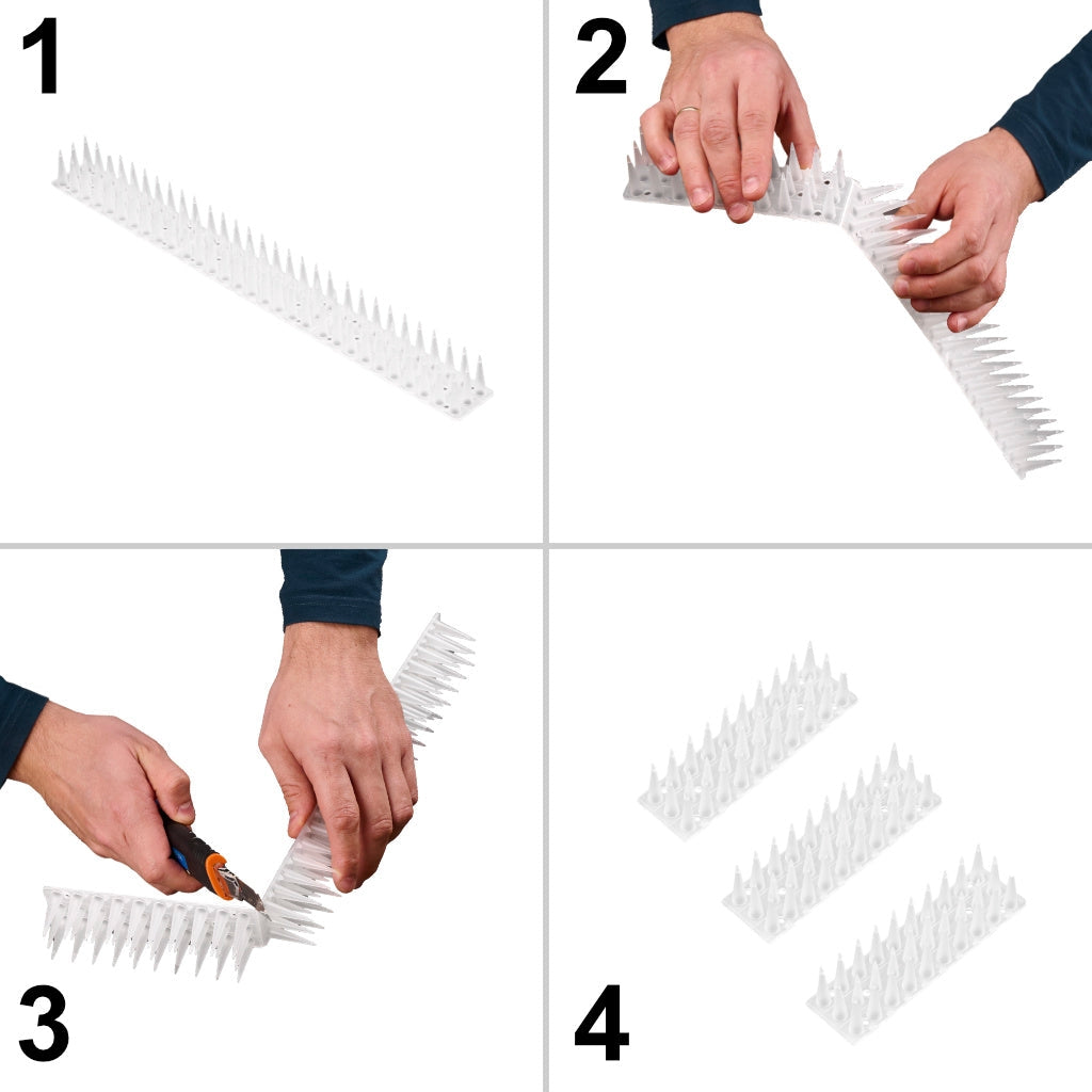 Fågelpiggar plast vit 8-pack 342 cm för balkong, fönsterbleck, räcke