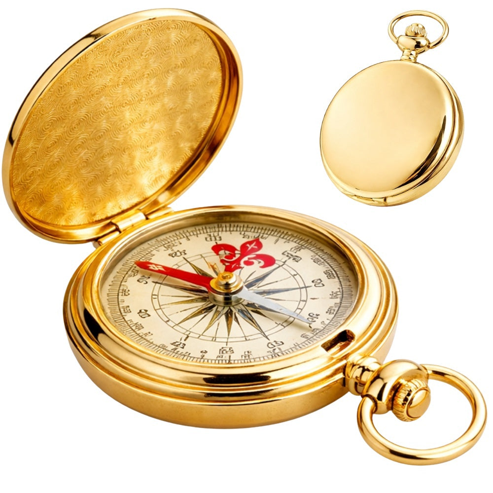 Fickkompass i metall guld 360° med lock 6x1,2 cm