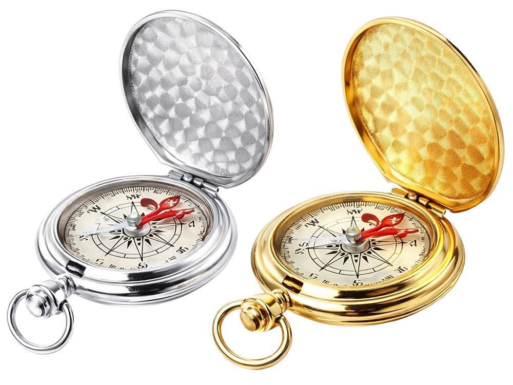 Fickkompass i metall guld 360° med lock 6x1,2 cm