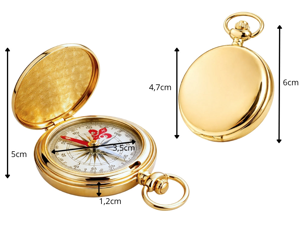 Fickkompass i metall guld 360° med lock 6x1,2 cm