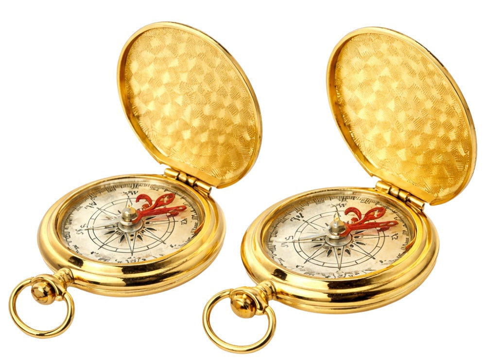 Fickkompass i metall guld 360° med lock 6x1,2 cm