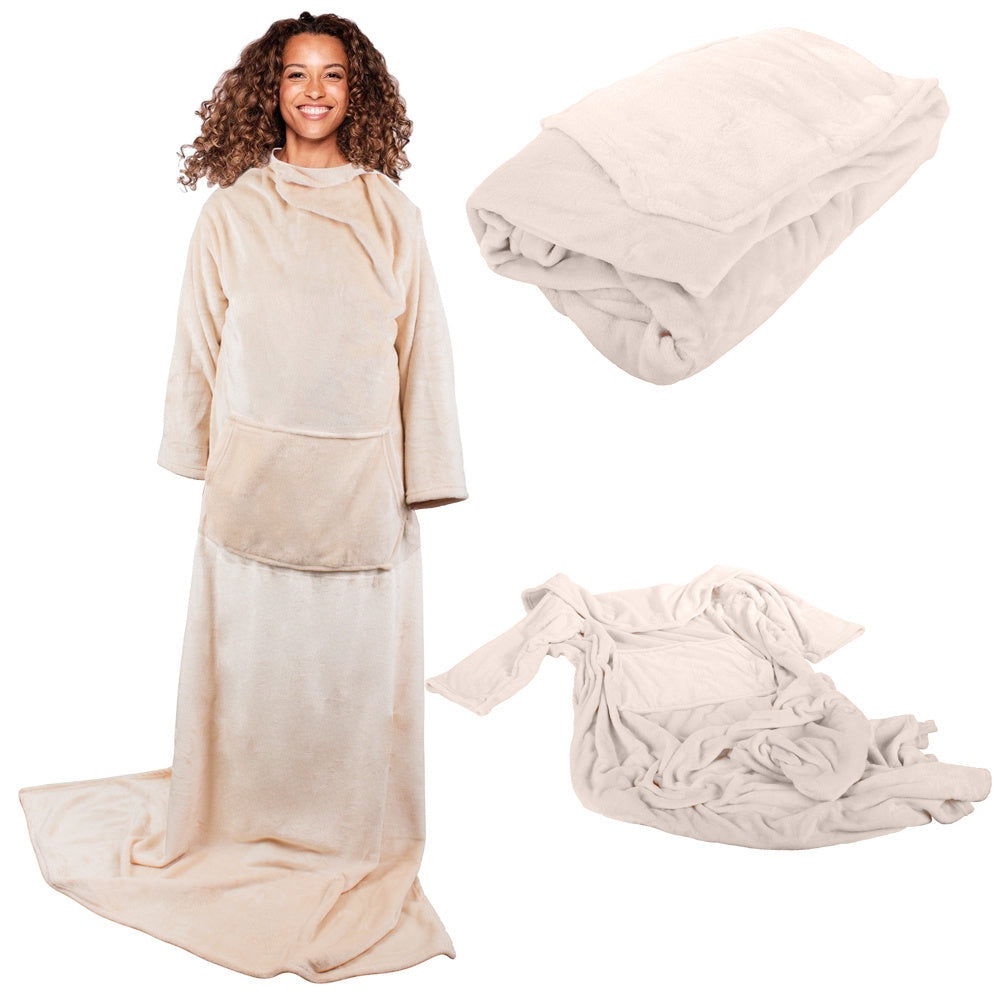 Filt med ärmar i fleece 200x140 cm beige universal storlek