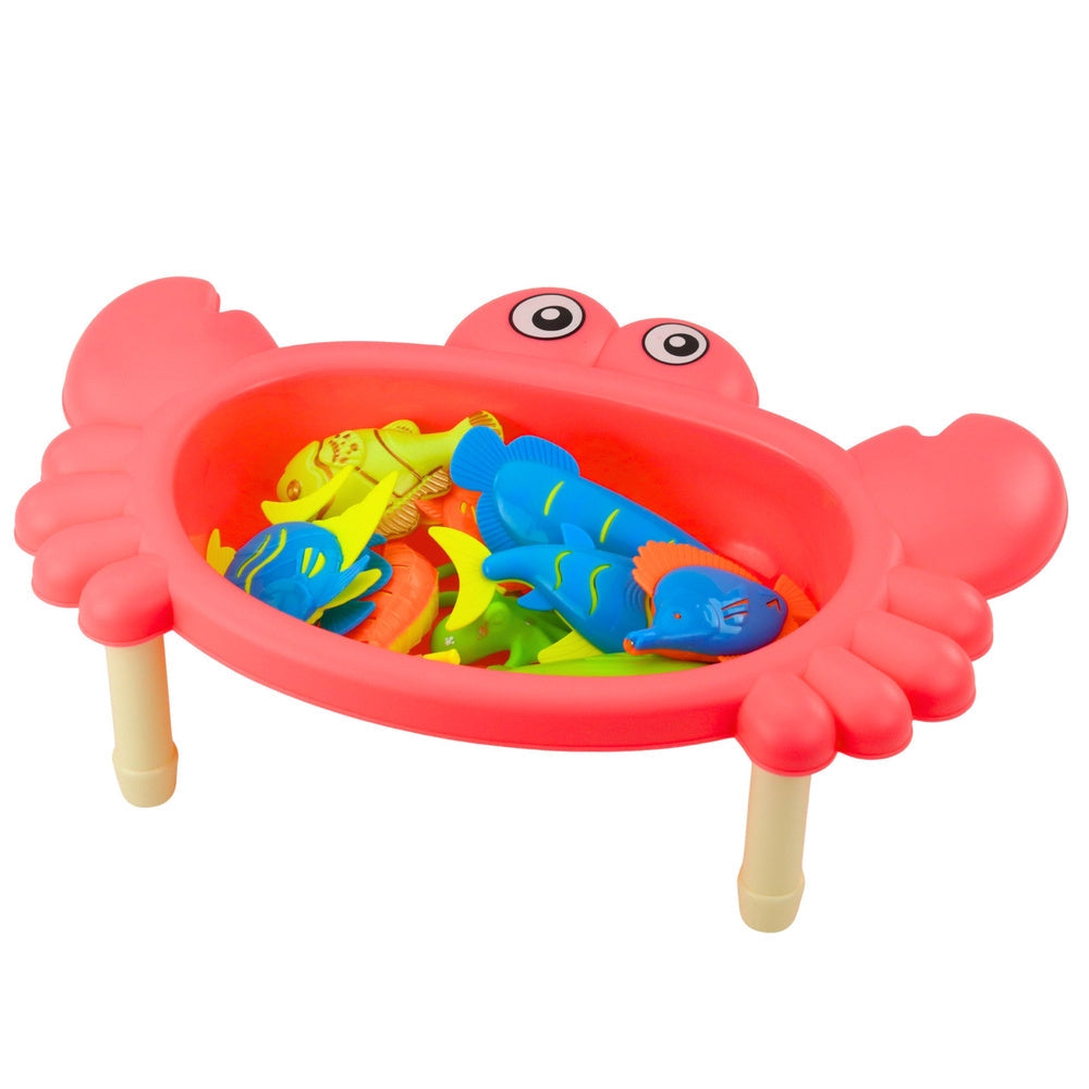 Fiskespel för barn krabbformat bord 37x25 cm med spö, sil och 10 fiskar