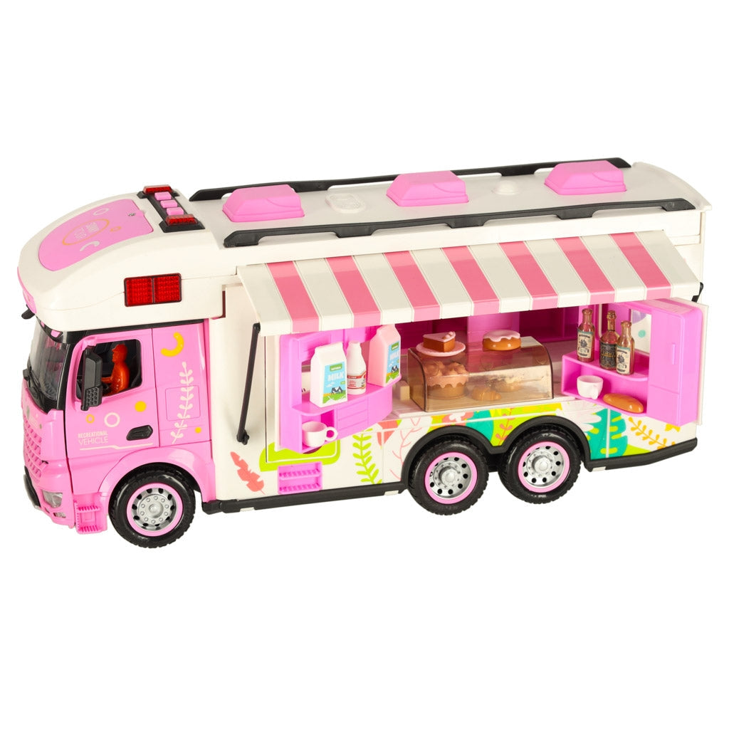Fjärrstyrd RC-husbil food truck 2.4 GHz med ljus/ljud rosa set