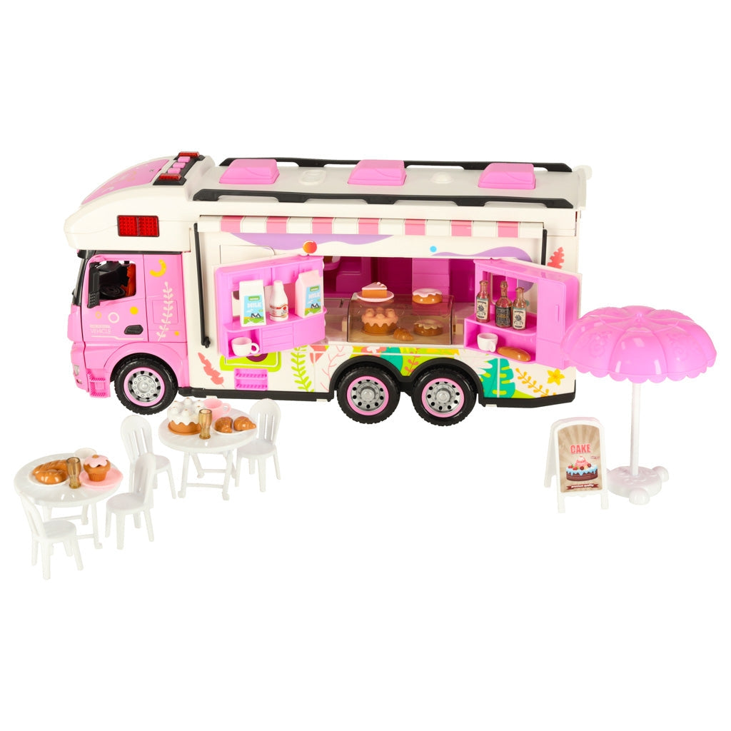 Fjärrstyrd RC-husbil food truck 2.4 GHz med ljus/ljud rosa set