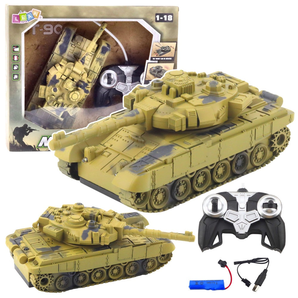 Fjärrstyrd RC-tank T90 1:18 27 MHz 360° torn USB-laddning