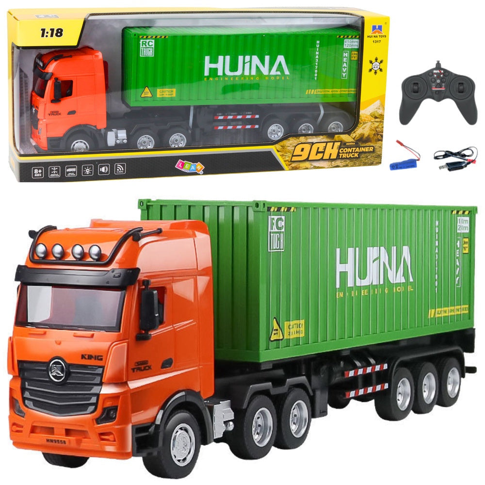 Fjärrstyrd TIR-lastbil med container 1:18 ljus/ljud 57 cm