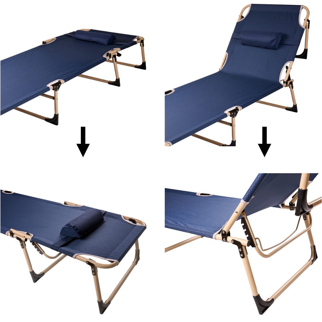 Fällbar campingsäng med kudde 193x66 cm marinblå, max 120 kg